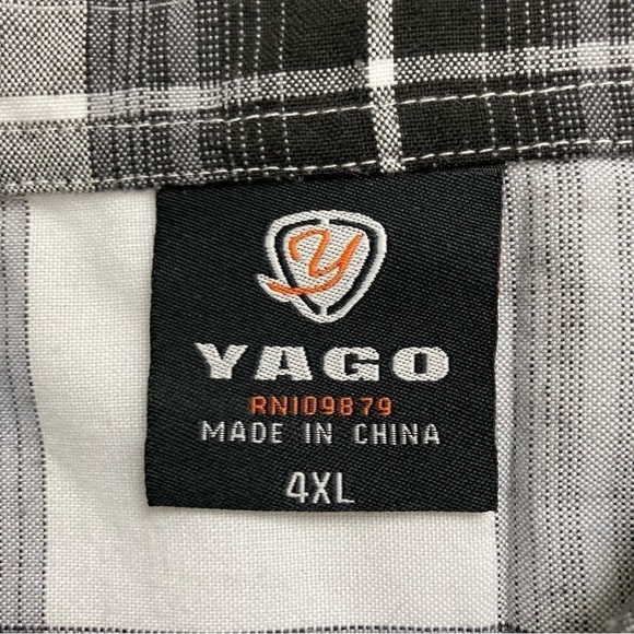 Yago Black & White Plaid Short Sleeve Button Down Shirt with Pocket Big Size 4XL - Picture 8 of 9